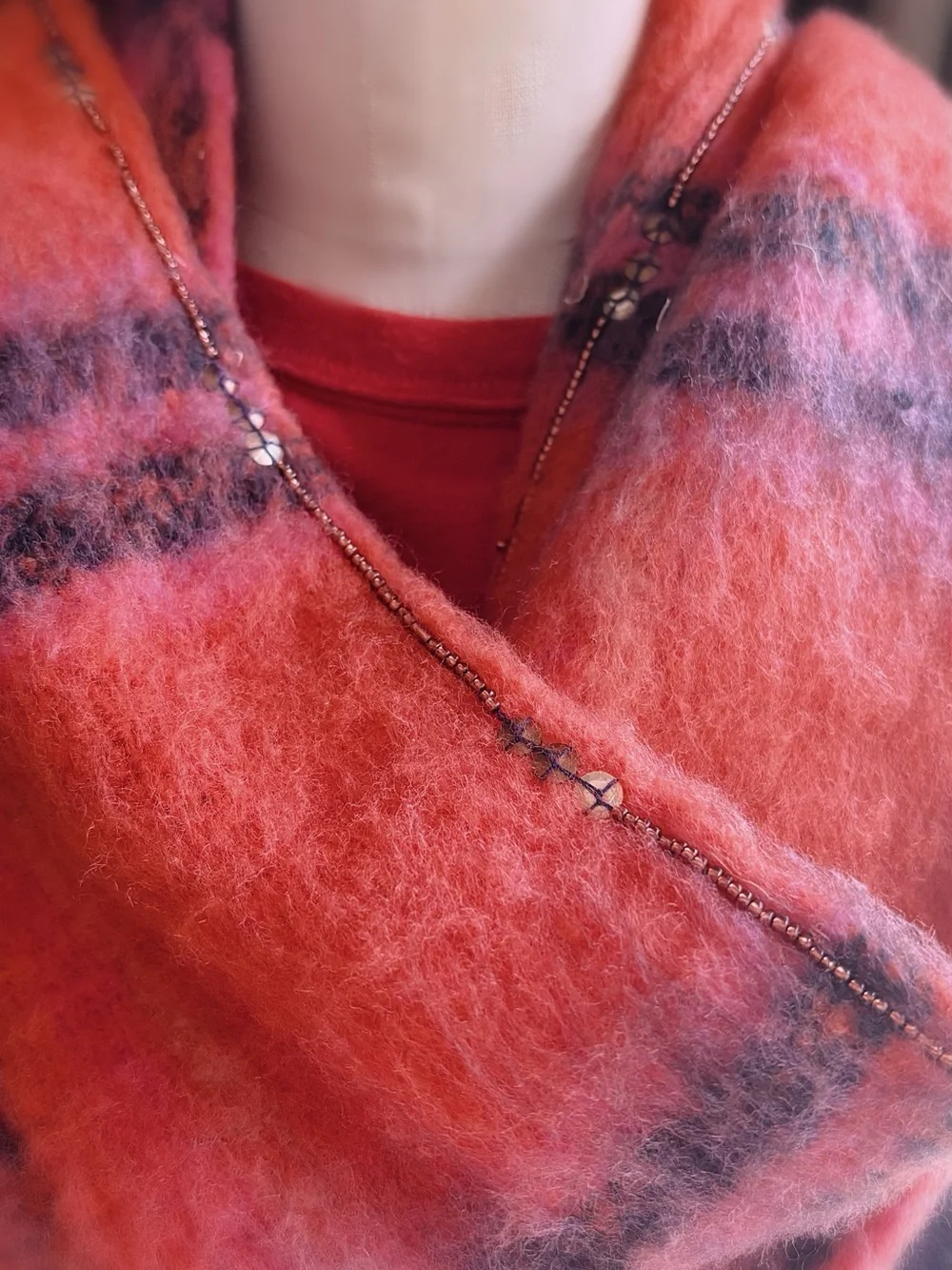 Free People Beaded Plaid Scarf – Pink Combo / NWT